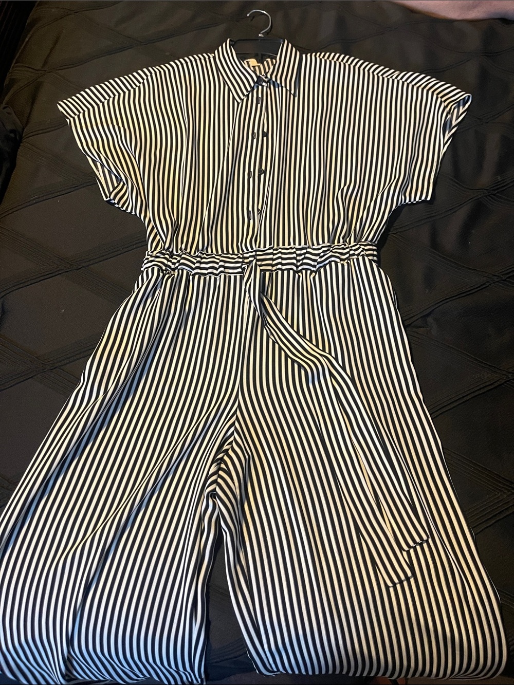 MICHAEL Michael Kors Black and White Striped Jumpsuit